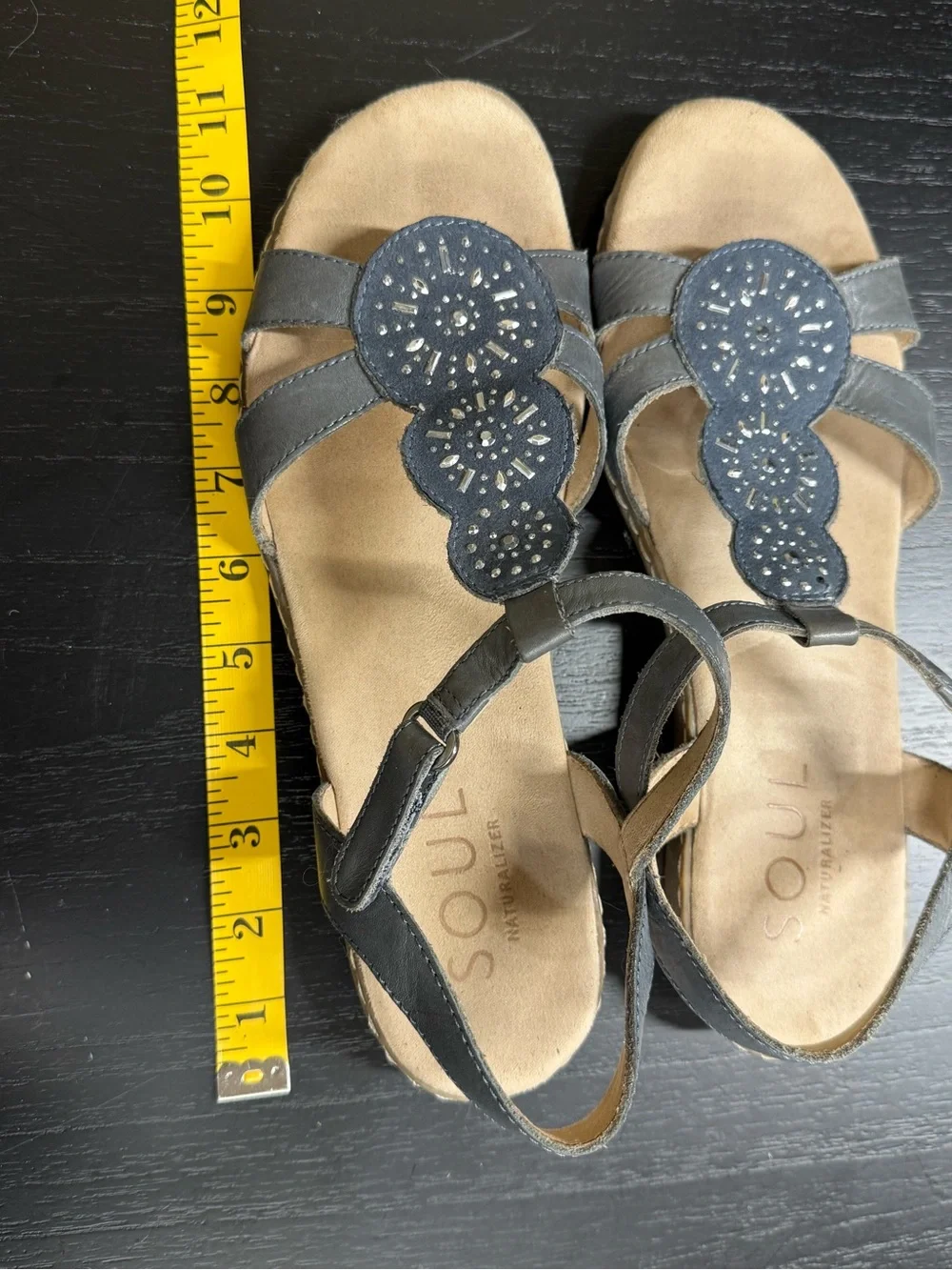 Soul Naturalizer Women's Blue Gray Decorative T-Strap Sandals
